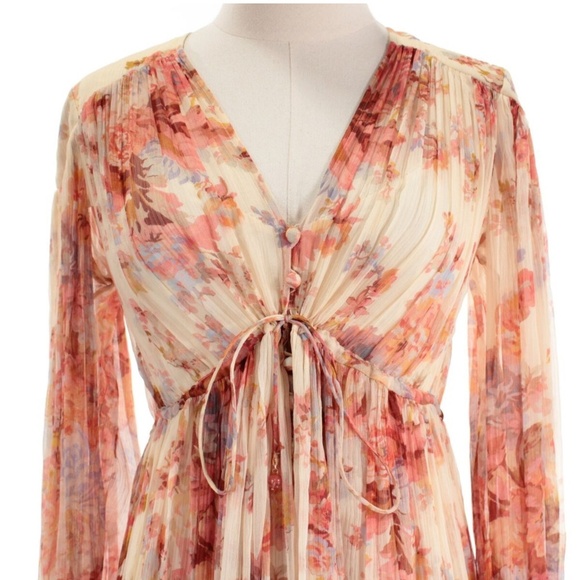 Zimmermann Devi Gathered Yoke Long Sleeve Chiffon Maxi Dress Size 3 - Picture 2 of 8